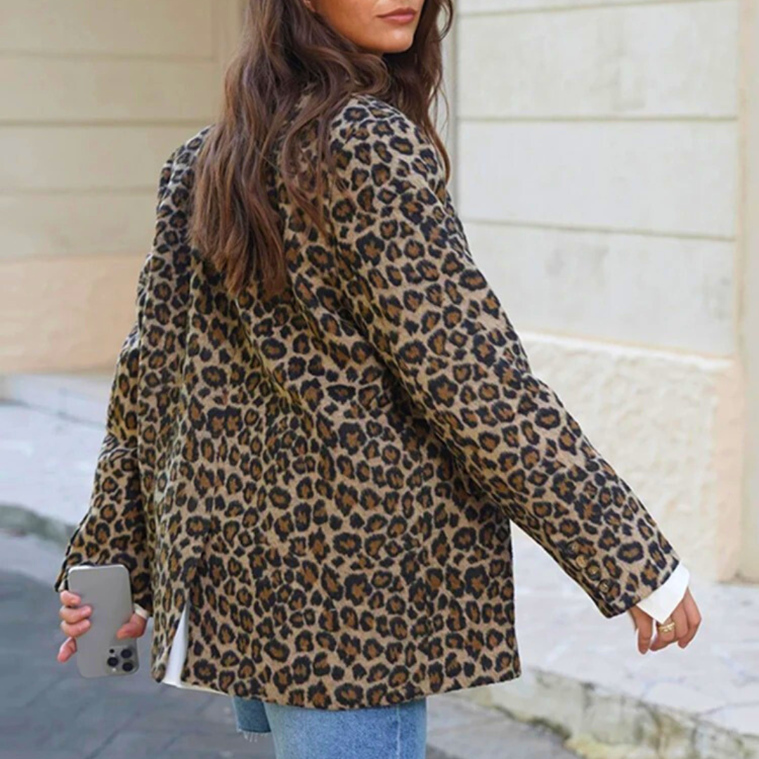 Single-Button Leopard Blazer