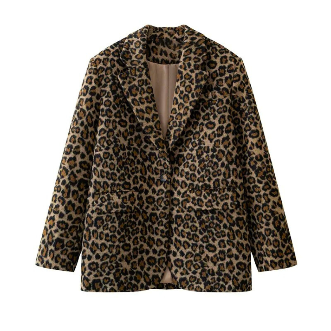 Single-Button Leopard Blazer